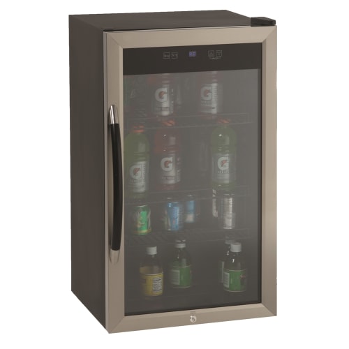 Avanti® Compact Beverage Cooler, 3.0 Cu Ft, Auto Defrost, Black Cabinet & Stainless Glass Door Frame